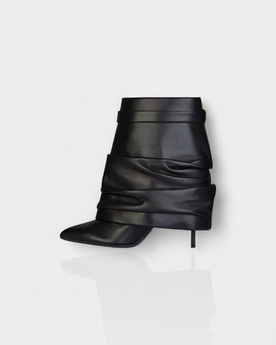 HALINA Padlock Slouch Stiletto Ankle Boots