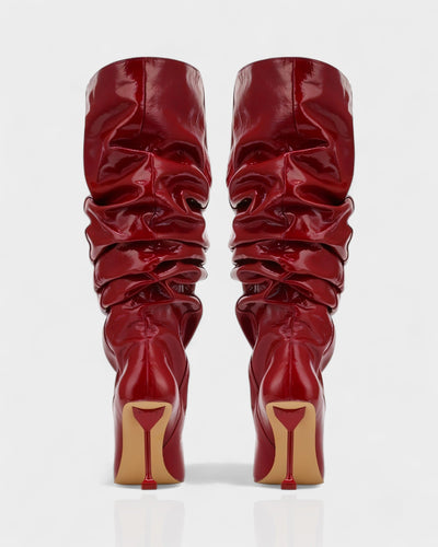 BELLARA Faux Leather Slouchy Pointed Toe Stiletto Boots