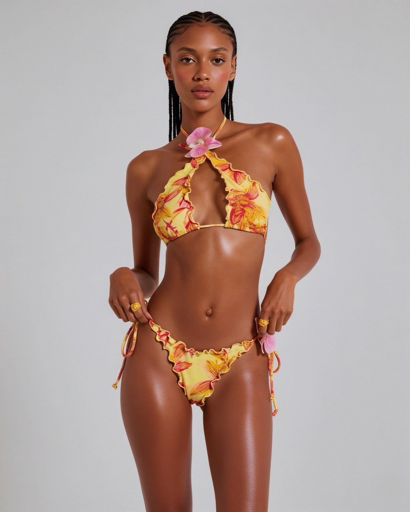 LOUISE 3D Orchid Appliqué Bikini Set