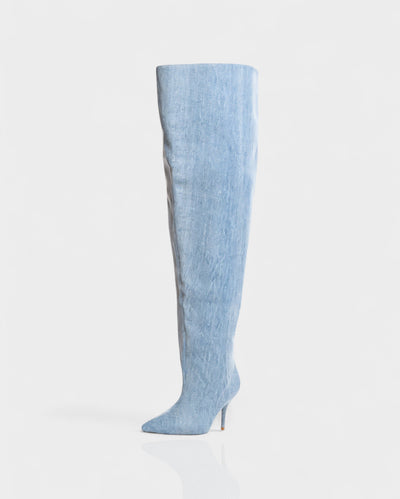 DAVIRA Wide Calf Denim Stiletto Thigh-High Boots