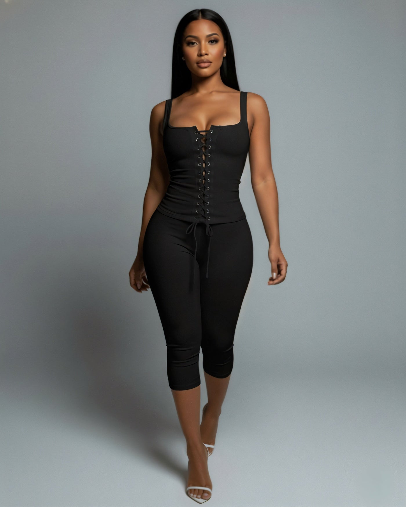 MATILDA Lace Up Top & Capri Pants Set