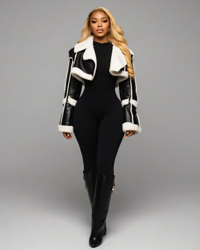 DREYA Faux Leather Shearling Trim Jacket