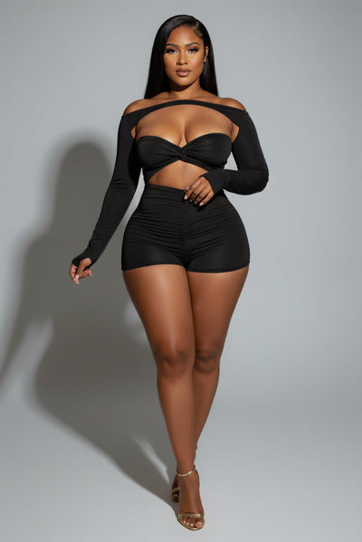 ESMERIA Off-Shoulder Cutout Ruched Romper