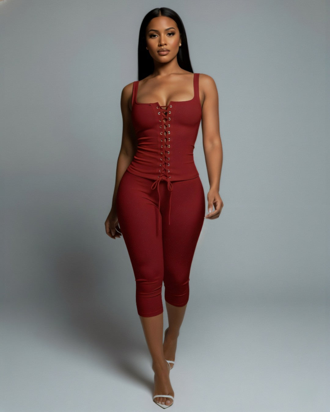 MATILDA Lace Up Top & Capri Pants Set