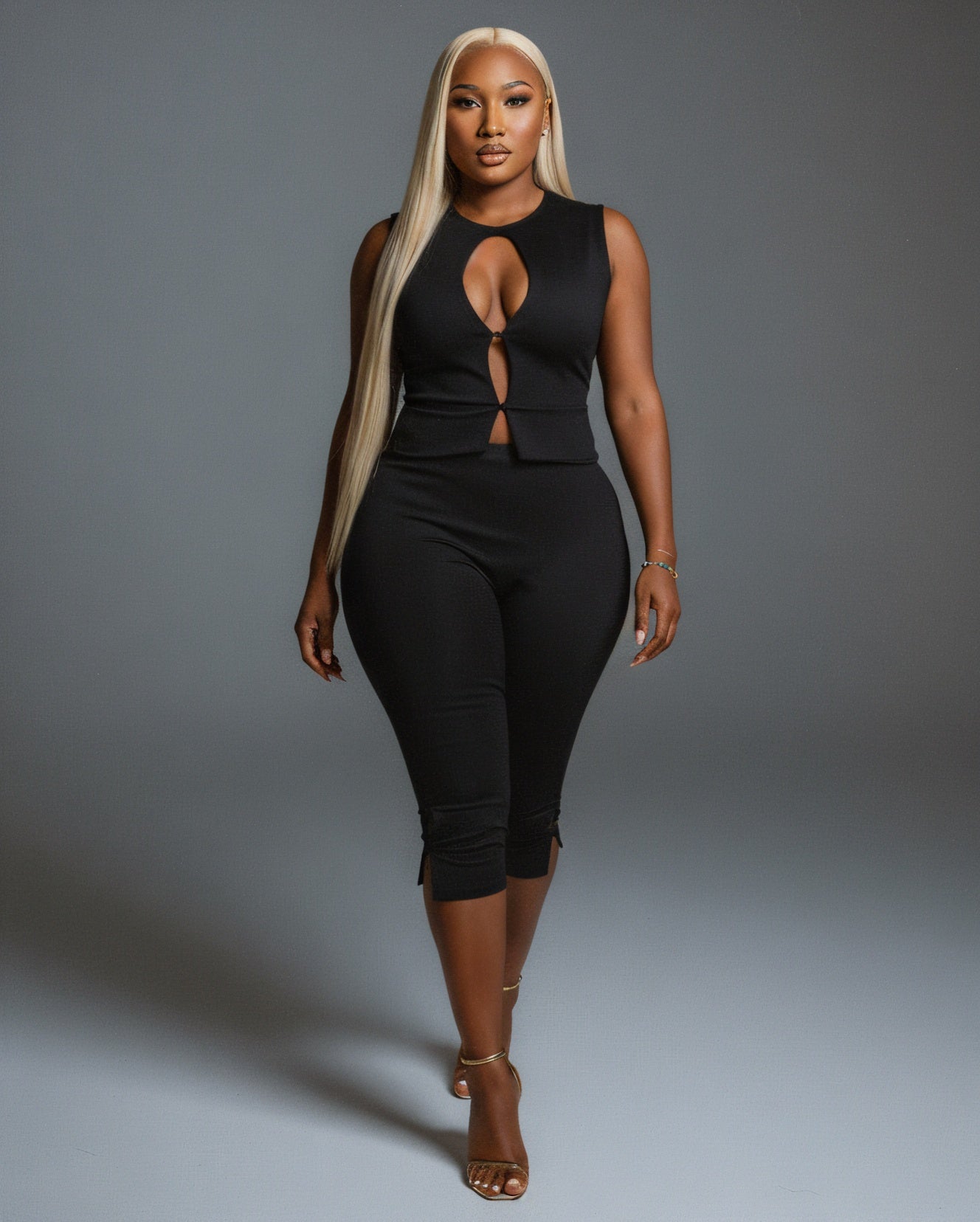 RAFAELA Cutout Keyhole Top & Capri Pant Set