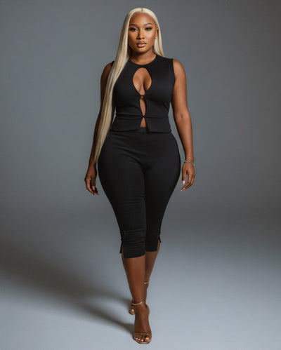 RAFAELA Cutout Keyhole Top & Capri Pant Set