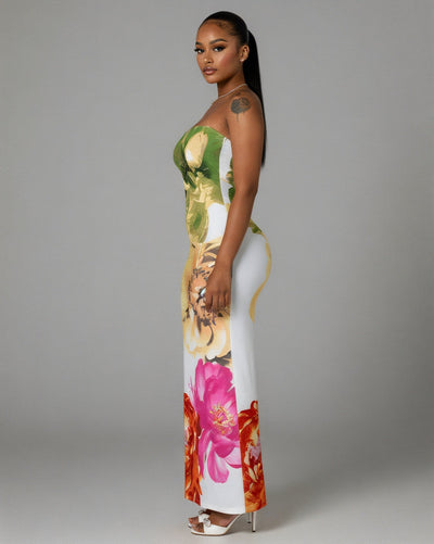 LYCA Floral Print Strapless Maxi Dress