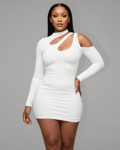 SAYLA Cutout High-Neck Long-Sleeve Mini Dress