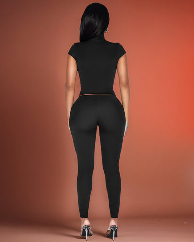 SHILLA Zip-Up Collared Crop Top & Leggings Set