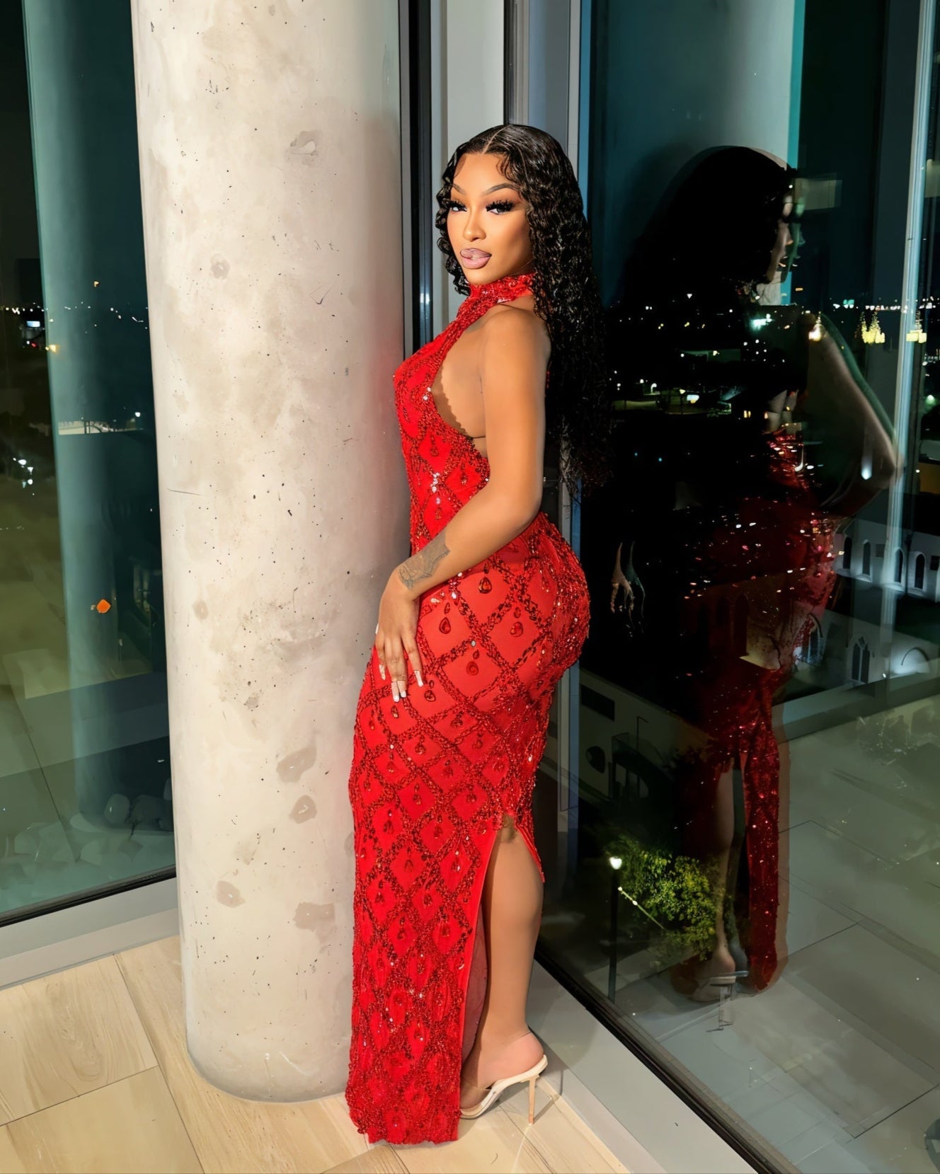 HOPE High Neck Tear Drop Rhinestone Maxi Dress