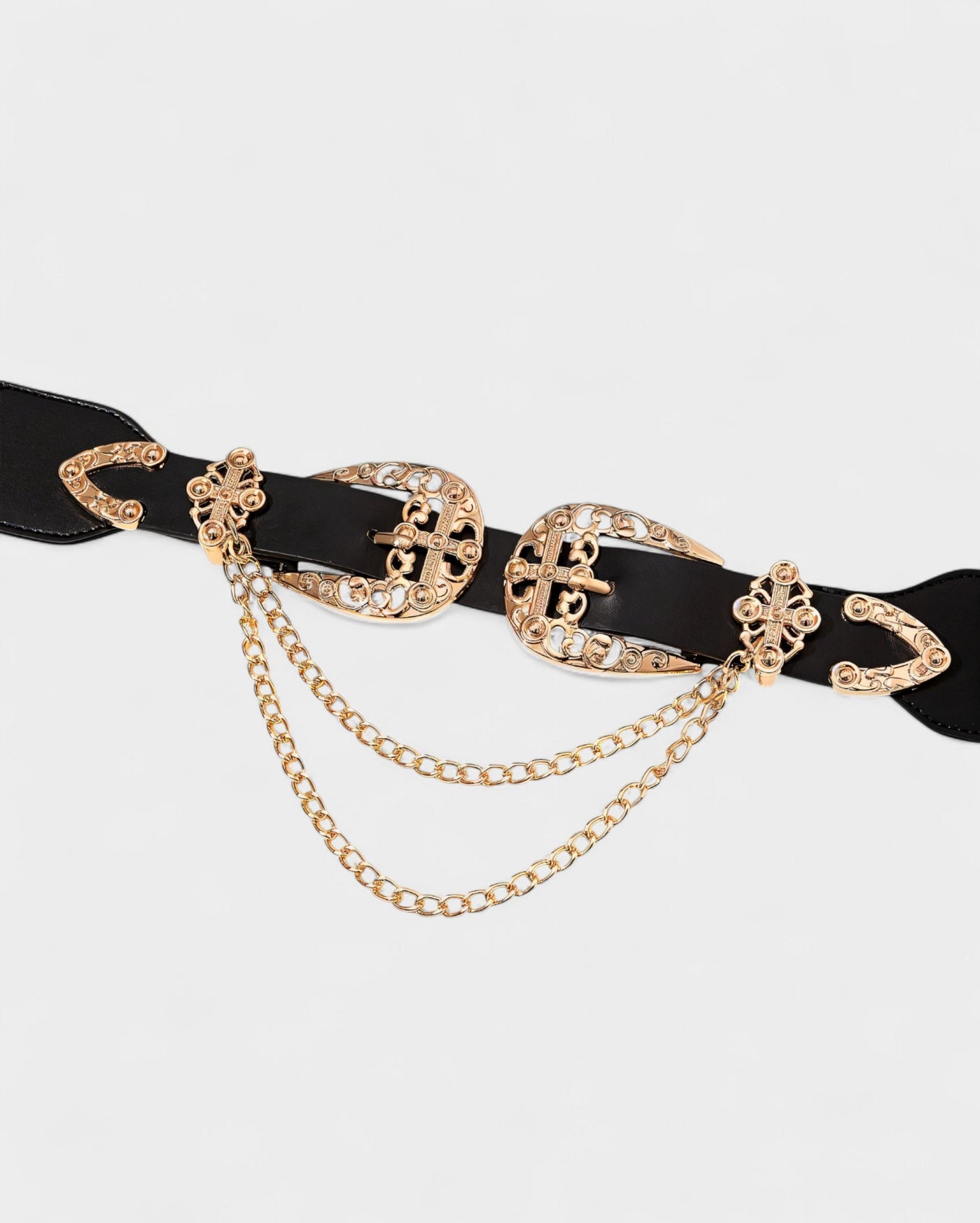 SHARLA Double Buckle Chain Wide Belt