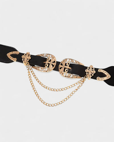 SHARLA Double Buckle Chain Wide Belt