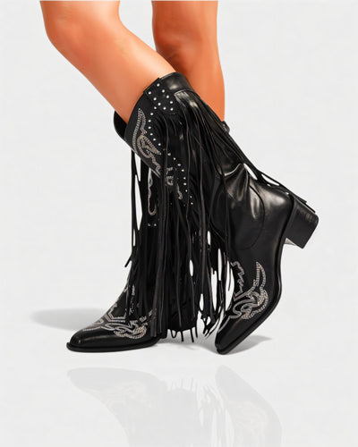MITHENA Fringe Studded Cowboy Boots