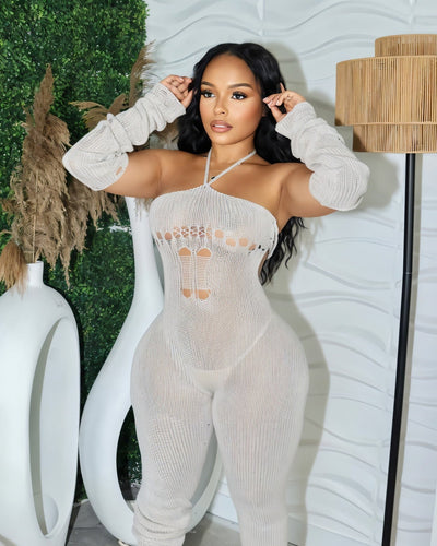 PALOMA Halter Neck Tie Knit Jumpsuit