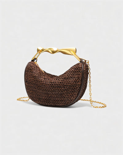 CRESSIDA Woven Half Moon Handbag with Gold Swirl Handle