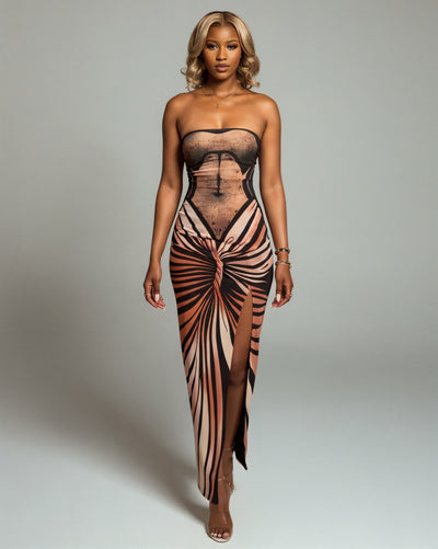 TALIA 3D Printed Tube-top Maxi Dress