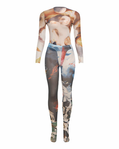 SHELBY Abstract Print Mesh Top & Tights Set