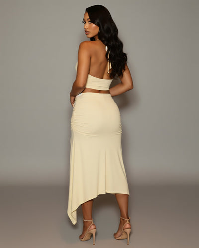 JESS Halter Crop Top & Ruched Midi Skirt Set