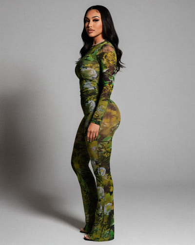 SANNA Floral Mesh Long Sleeve Top & Pants Set
