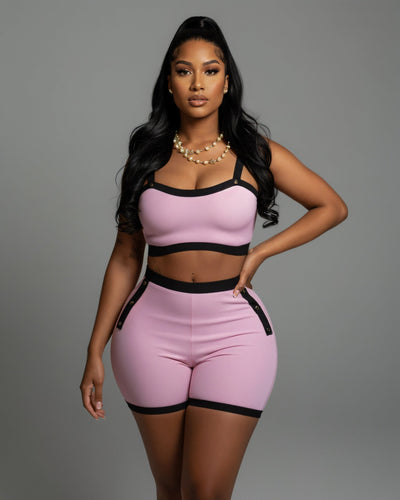 KAMRYN Contrast Trim Top & Shorts Set