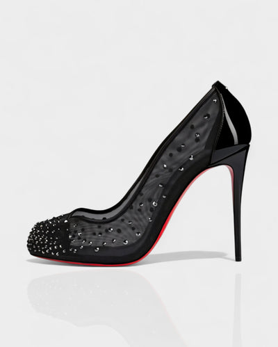 AURIEL Embellished Red Sole Mesh Stiletto Heels