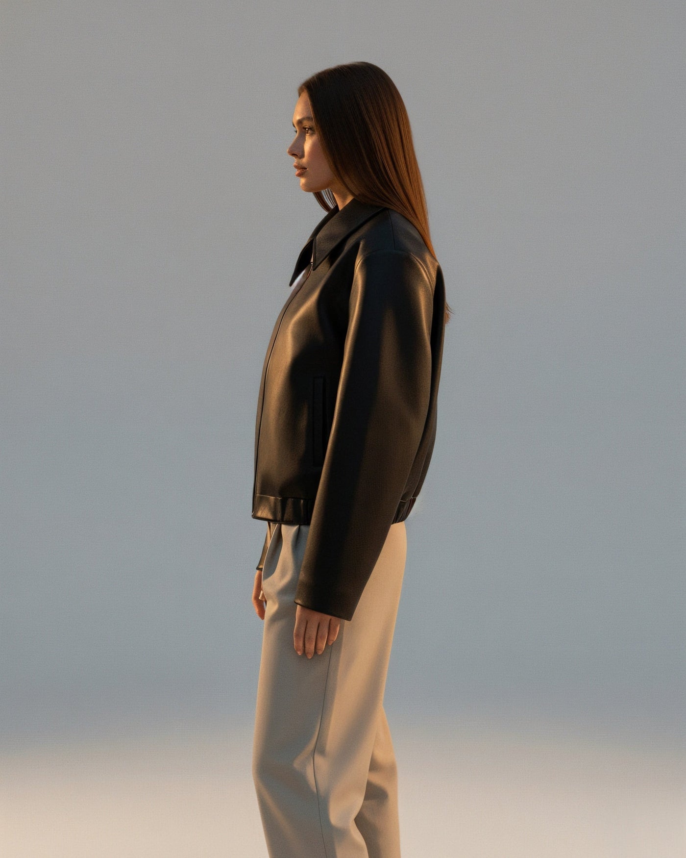 HANELLE Oversized Faux Leather Zip Jacket