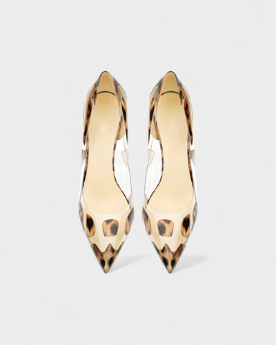 DALYA Transparent Pointed-Toe Leopard Heels