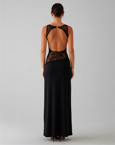 ALESSANDRA Backless Lace Cut Out Maxi Dress