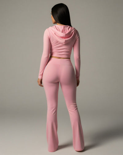 RAINY Zip-Up Hoodie and Flare Pants Set