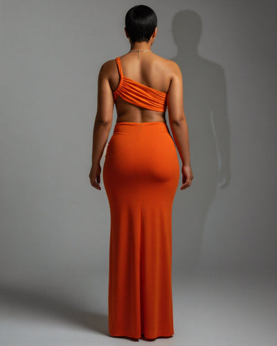 CARMEN Asymmetric Ruched Cutout Maxi Dress