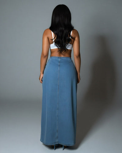 NATALIE Denim Lace-Up Grommet Skirt