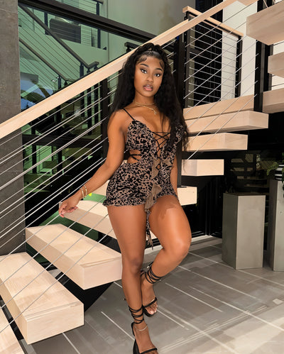 NYLA Leopard Velvet Ruffle Romper