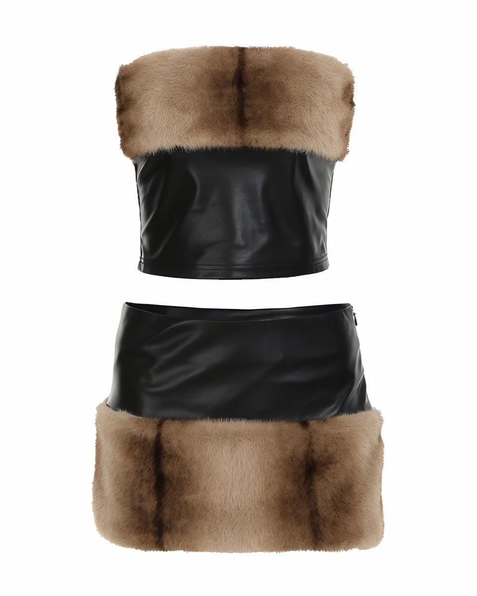 FOXIE Faux Fur Trim Top & Skirt Set