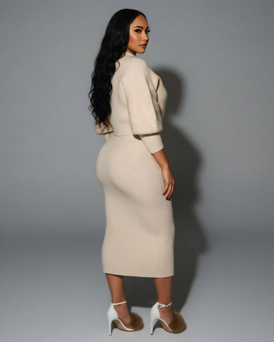 LEILA Knit Cropped Cardigan Top & Midi Skirt Set