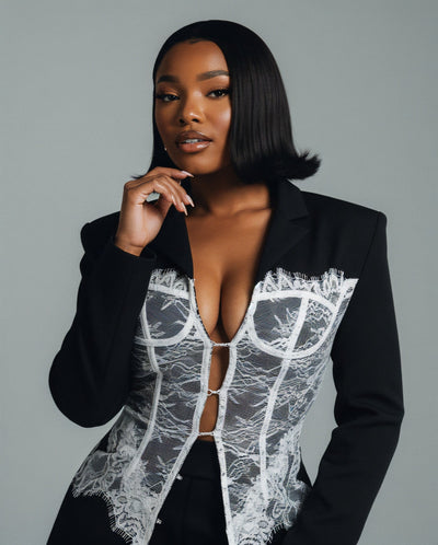 ENNA Cinched Lace Corset Blazer