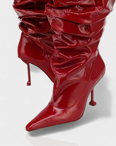 BELLARA Faux Leather Slouchy Pointed Toe Stiletto Boots