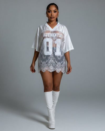 TAYLOR V-neck Oversized Lace Jersey Top