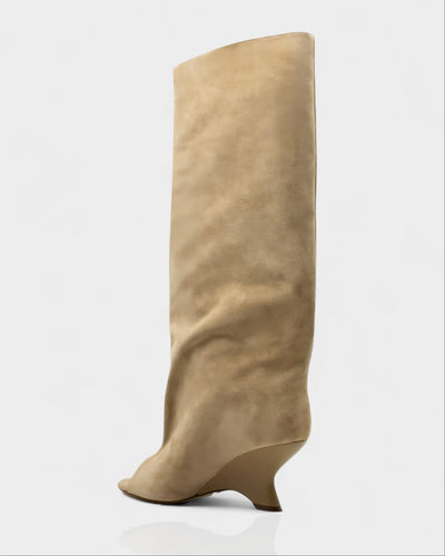 HELIRA Peep Toe Wedge Knee High Boots