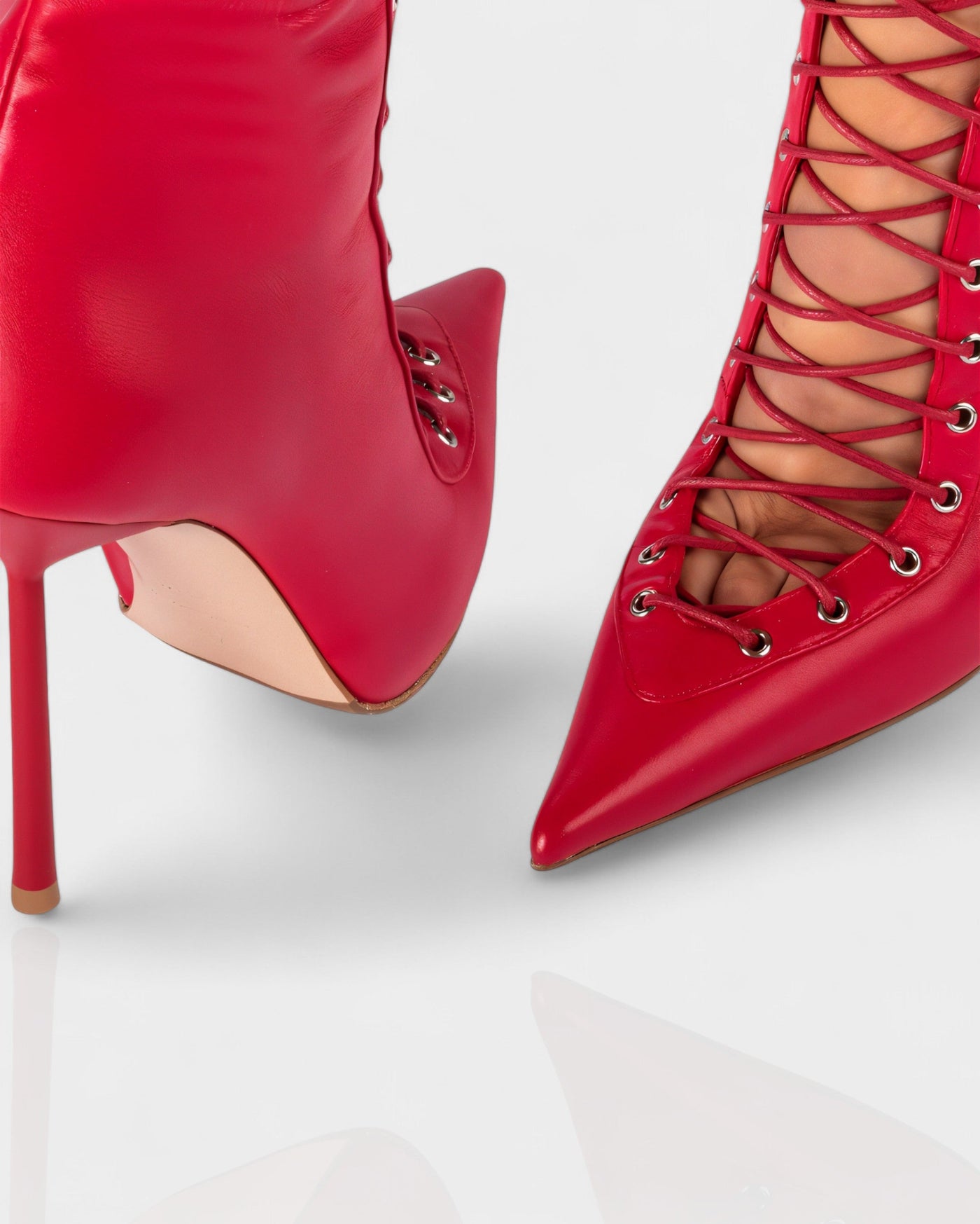 ESCAS Lace-Up Mesh Knee-High Stiletto Boots