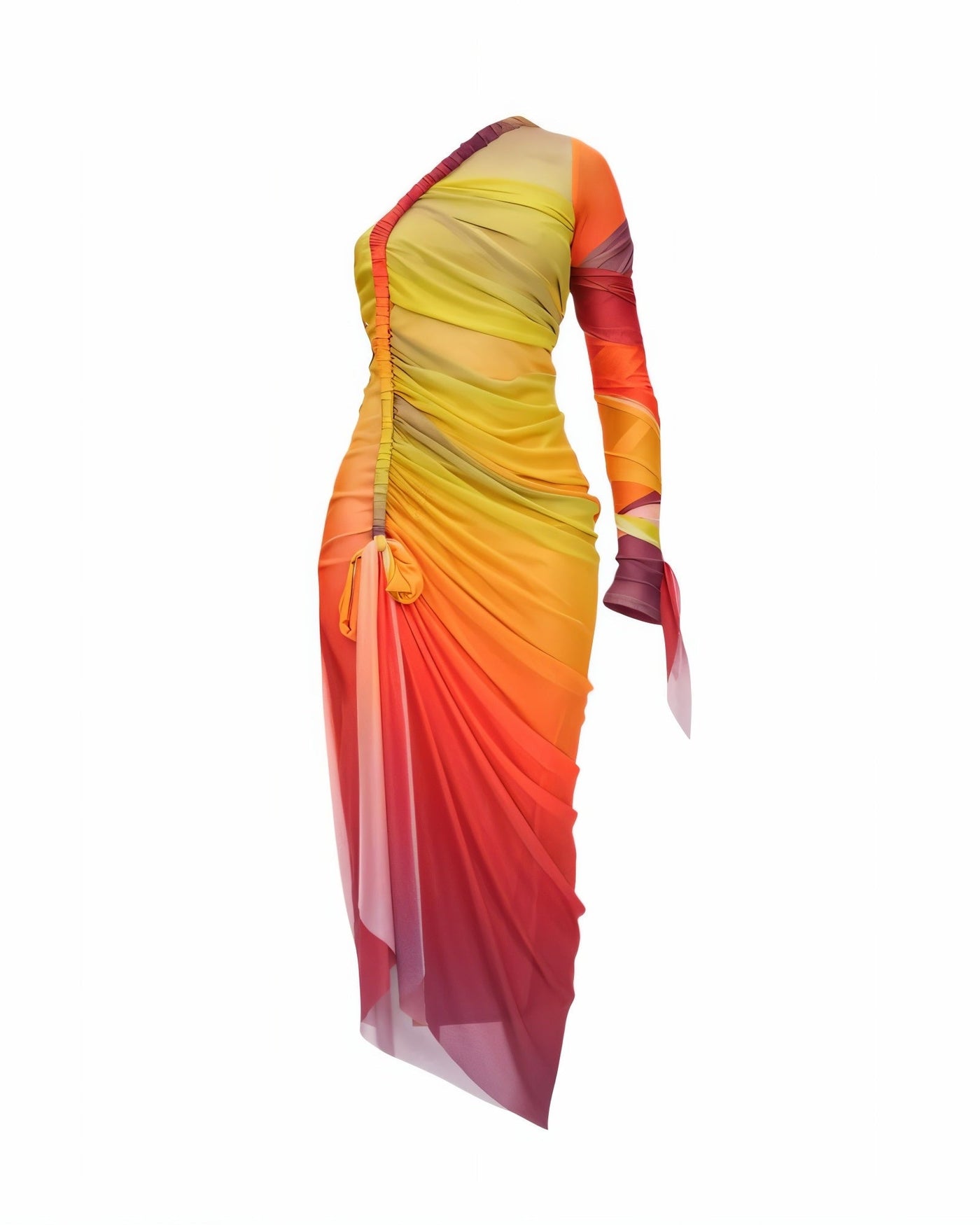 LUMEA One-Shoulder Mesh Drape Maxi Dress