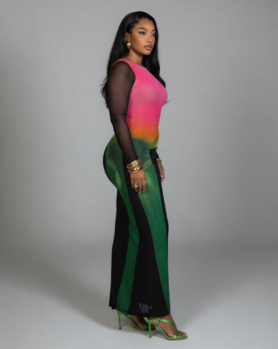 FLEUR Gradient Multi-Color Long Sleeve Maxi Dress