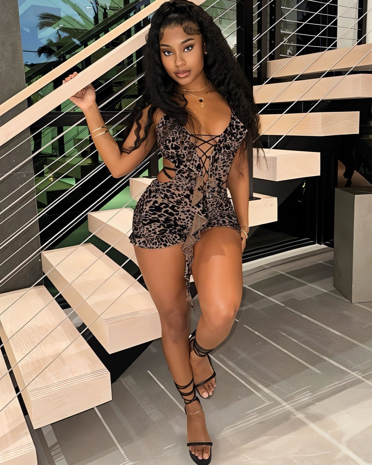 NYLA Leopard Velvet Ruffle Romper