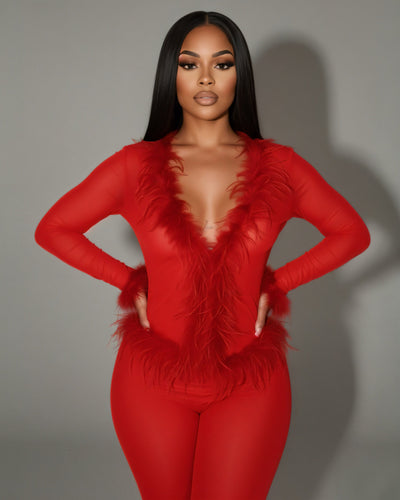 EMERY Faux Feather Trim Two-Piece Set