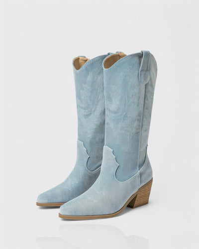 ALIANA Embroidered Denim Cowboy Boots