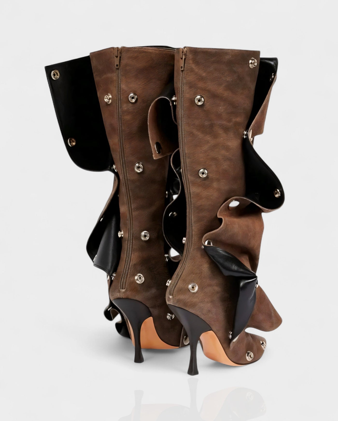 KIVARA Stiletto Heel Fold-Over Rivet Knee-High Boots
