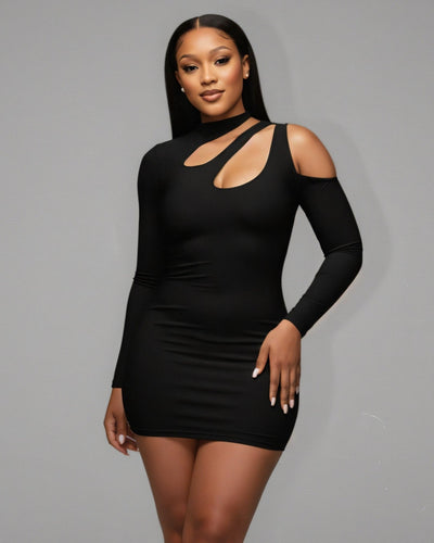 SAYLA Cutout High-Neck Long-Sleeve Mini Dress