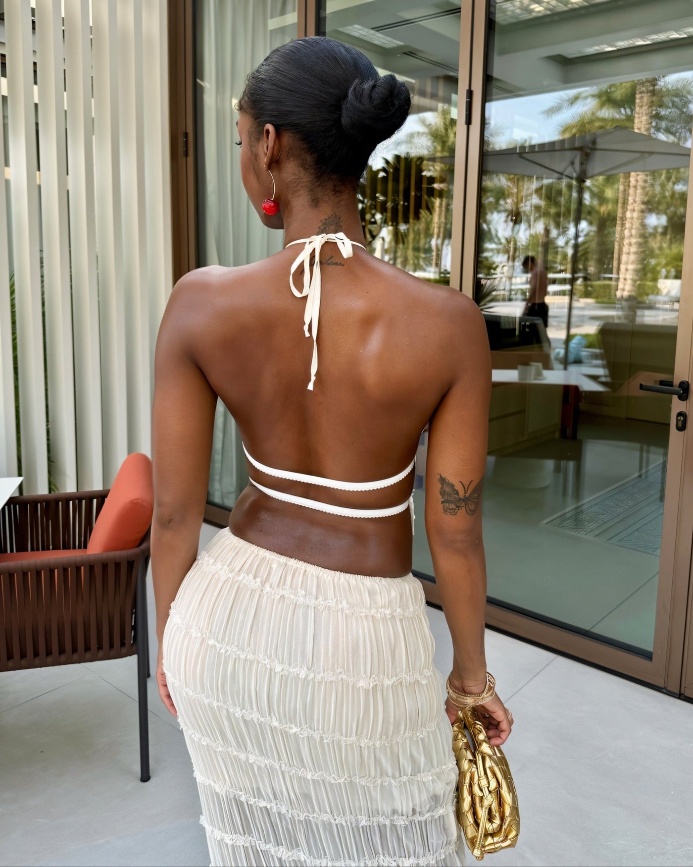 CHRISTINE Sheer Ruched Halter Top and Maxi Skirt Set