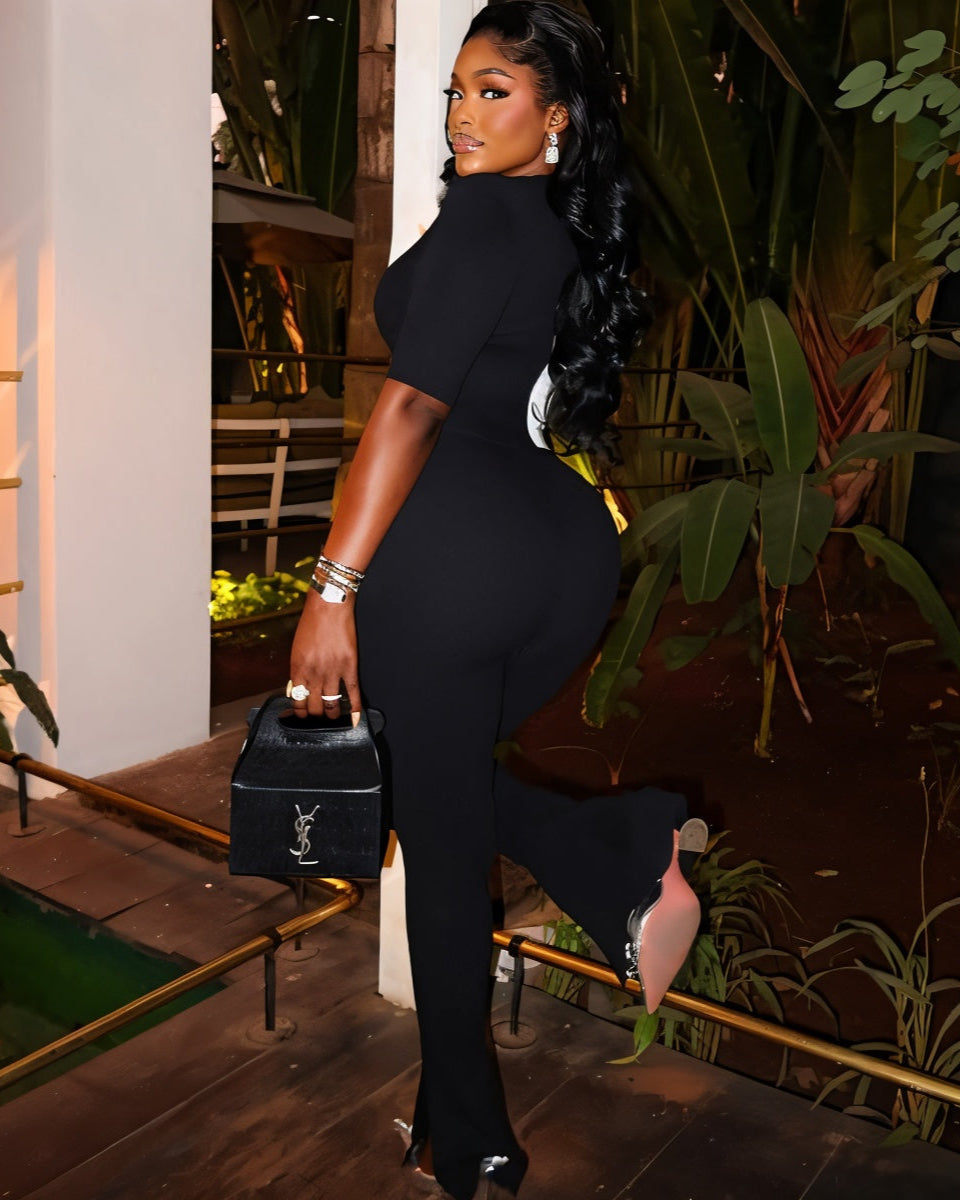 BRIA Two-Tone Crop Top & Flare Pants Set