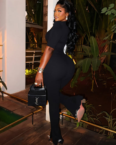 BRIA Two-Tone Crop Top & Flare Pants Set