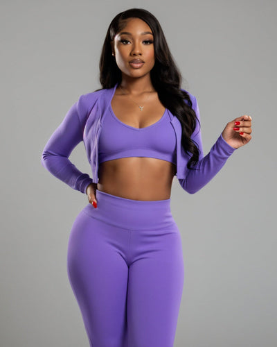 MARJORIE 3-Piece Zip Up Top & Flare Pants Set